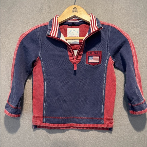 Fat Face Arlie Navy and Red Kids Quarter-Zip Sweatshirt - Picture 2 of 5